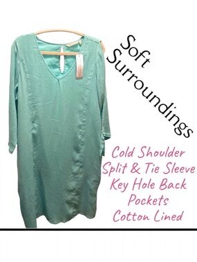 Soft Surroundings Seaside Green Dress Cold Shoulder XL
